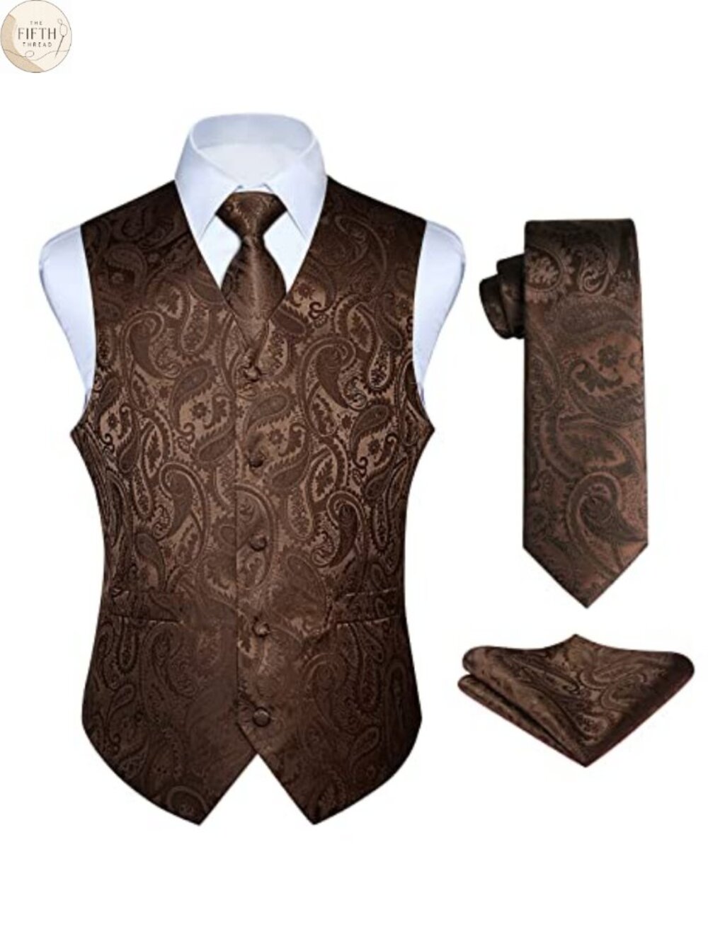 Men's Paisley Vest Tie Pocket Square Set Formal Suit Tuxedo Waistcoat
